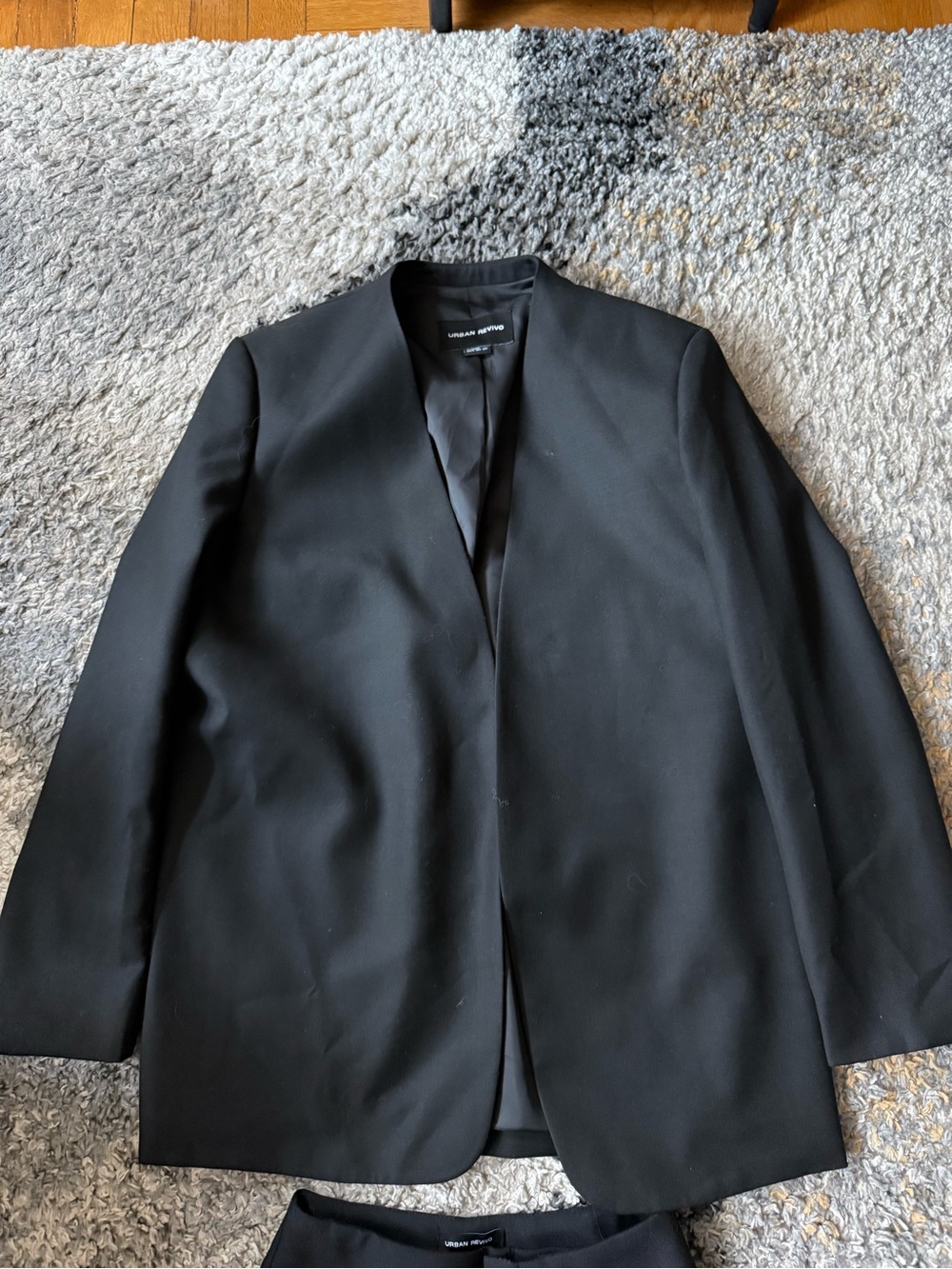 Urban Revivo Black Collarless Blazer Jacket & Pants
